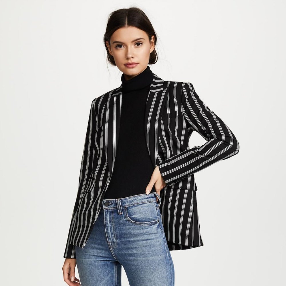 Veronica Beard Petra Striped Stripe Blogger Favorite Black White Blazer Jacket 2 - Picture 4 of 11